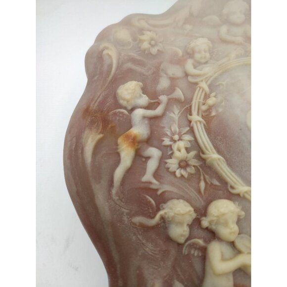 Vintage Genuine Incolay Stone Jewelry Box With Hinged Lid & Angel Motif Design - Picture 2 of 8